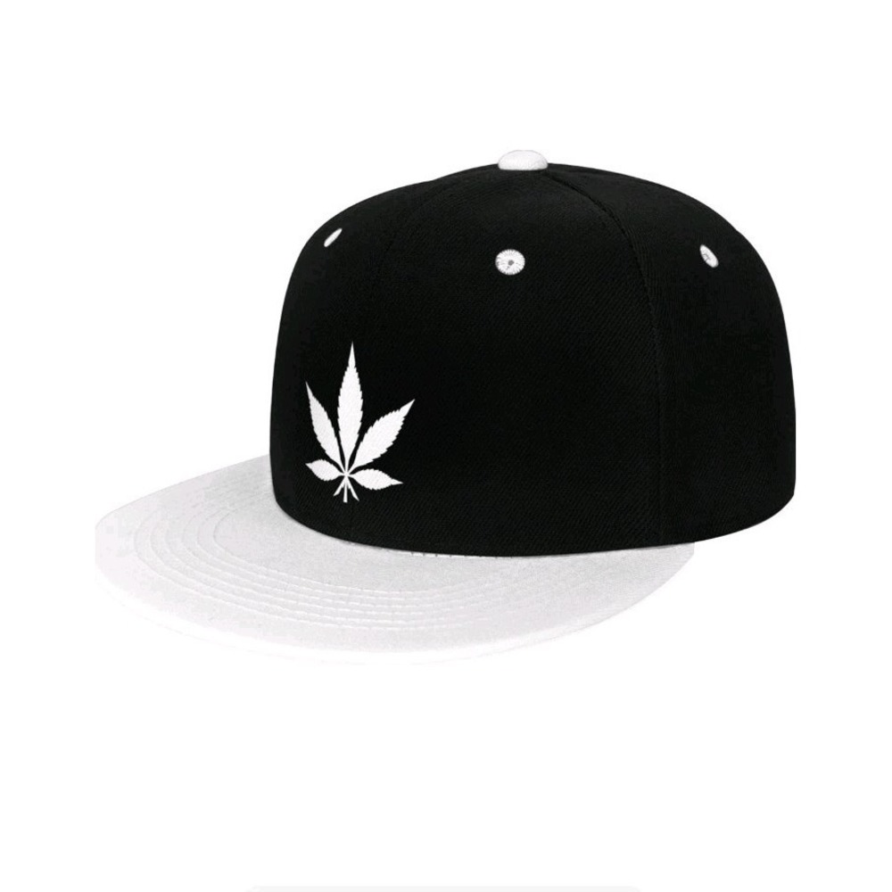 White/Black Weed Leaf Adult Baseball Hat Flat Top Hat Hip Hop Snapback One-Size